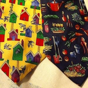 Bird, Garden Neckties 100 percent silk ties farm garden bird house design yellow